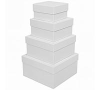 CHARMGIFTBOX Boîte cadeau avec couvercle blanc, 4 boîtes en carton, 9,4 à 16,3 cm, boîtes carrées empilables réutilisables pour anniversaires, mariages de Noël
