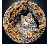 CHARMIBLE Casse-tête pour adultes 1000-3D chat, 1000 pièces, 67,5 x 67,5 cm, puzzle rond difficile impossible, casse-tête coloré à faire soi-même pour décoration de la maison, puzzle familial, parfait