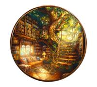 CHARMIBLE Puzzle en bois pour adulte, 300 pièces, charmante librairie, puzzle irrégulier unique en bois en forme d'animal, cadeaux de Noël pour la famille, les amis (34 x 34 cm)