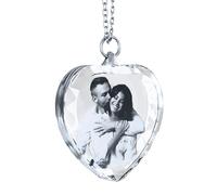 Charmify Collier photo en cristal en forme de cœur personnalisable avec votre photo - Pendentif gravé personnalisé, cadeau commémoratif pour elle, lui, souvenir unique de Noël ou d'anniversaire de