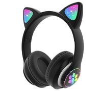 Charming Cat Ear Headphones, Long Battery Life & Wired Mode Compatibility, Perfect for Kids & Adults (Black)