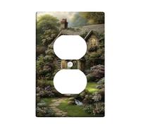 Charming Cottage Plaque de protection pour interrupteur/cache-prise, motif jardin rustique vert pour décoration d'intérieur, plaques murales thermoplastique, prise duplex simple de taille standard