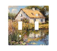 Charming Cottage - Plaque de protection pour interrupteur de lumière / cache-prise - Motif floral pastel - Pour décoration murale - Plaques murales thermoplastiques - Taille standard - Double levier