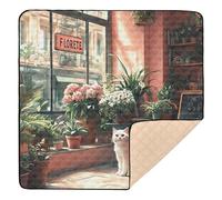 Charming Florist Shop Feline Serenity Tapis de jeu pliable pour bébé résistant à l'eau pour bébés, nourrissons et tout-petits, 127 x 127 cm