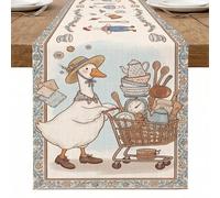 Charming Goose Chemin de table - Décoration florale vintage rustique pour printemps, cuisine, table à manger, parfait pour les réunions de famille et les célébrations saisonnières - 33 x 183 cm