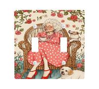 Charming Granny Plaque de protection pour interrupteur Motif floral vif pour décoration d'intérieur, plaques murales en thermoplastique, taille standard Double bascule