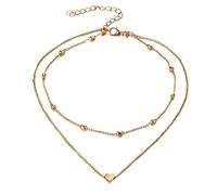 Charming Necklace for Women&Fashion Multilayer Beads Heart Charm Choker Necklace Chain Women Party Jewelry for Her,Colour:Golden (Color : Golden)