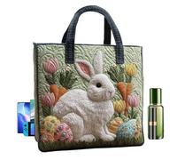 Charming Rabbit Canvas Shopper - Sweet Bunny Hand Tote, Bunny Carry Bag, Lightweight Canvas Purse with Strong Seams, Daily Handbag with Secure Pocket, Easter Gathering Egg Hunt Picnic Travel for Women