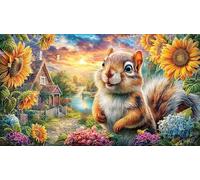Charming-Squirrel-and-Duck-by-Lake-with-Mountains Puzzle pour Adultes 1000 pièces Jeu Stimulant Jeux éducatifs Beau Puzzle de décoration pour décoration Murale et Cadeaux 38x26/1000 pièces