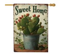 Charming Sweet Home Drapeau de jardin en forme de cactus vert en forme de figue de barbarie pour décoration de pelouse extérieure, printemps et été, drapeau de cour double face de style rustique 71 x