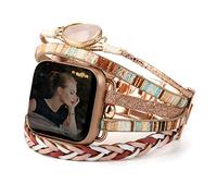 CHARMINGO - Bracelet de montre multicouche style bohème unisexe avec sangles en cuir, compatible avec Apple Watch 42 mm/44 mm/45 mm/49 mm, Series 9/8/7/6/5/4/3/2/1/SE Ultra 2, or rose