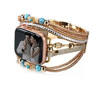 CHARMINGO - Bracelet de montre multicouche style bohème unisexe avec sangles en cuir, compatible avec Apple Watch 38 mm/40 mm/41 mm, Series 9/8/7/6/5/4/3/2/1/SE Ultra 2, doré