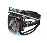 CHARMINGO - Bracelet de montre multicouche style bohème unisexe avec sangles en cuir, compatible avec Apple Watch 38 mm/40 mm/41 mm, Series 9/8/7/6/5/4/3/2/1/SE Ultra 2, noir