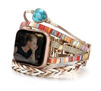 CHARMINGO - Bracelet en cuir doré pour Apple Watch, 38 mm-45 mm, unisexe, taille réglable, fait à la main, convient aux femmes et aux hommes