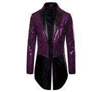 Charmlinda Veste à paillettes pour homme - Style hirondelle - Pour fête de mariage - Coupe ajustée, violet, S