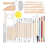 CHARMNAIL Kit d‘Outils de Poterie 32 Pièces pour Argile Autodurcissante, Outils de Sculpture et Modelage en Bois & Métal, Set Créatif DIY pour Débutants, Famille, Cadeau Créatif