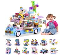 Charmofun 24 en 1 Blocs de Construction de Camping Car, City Camping Car Jouet, Friends Ensemble Blocs de Construction pour Caravane des Glaces, Cadeaux pour Filles de 6+ Ans (582PCS) (Glace)