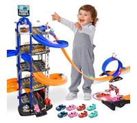 Charmofun 5 Etages Garage pour Enfants, Parking Voiture Enfant avec 8 Voitures, Double Rampe, Ascenseur, Son et Lumière, Grand Parking Garage Jouet pour Enfants 3 4 5 6 7 8 Ans