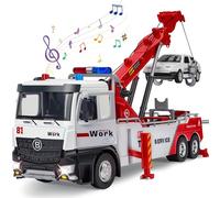 Charmofun Camion Depanneuse Jouet Enfant, Transporteur Véhicule Modèle avec Grue, Camion de Secours Remorqueur avec Lumière et Effets Sonores Réalistes, Jouet Voiture pour dépanneuse Enfant 3 Ans
