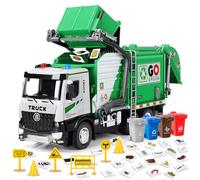 Charmofun Camion Poubelle Jouet avec Poubelle à Levage Électrique, Jouet Camion Poubelle avec Lumières, Sons et Plans de La Ville, Véhicule Sanitaire Cadeau pour Enfants 3 4 5 6 Ans