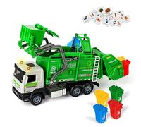 Charmofun Camion Poubelle Jouet, Camion à Ordures avec 6 Poubelles, 180 Carte, Lumière et Son, Camions Poubelle à Friction Educatifs Cadeau pour 3+ Ans Garcon Fille