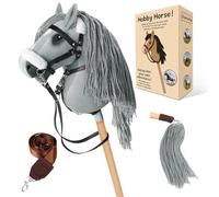 Charmofun Cheval Bâton Enfant, Hobby Horse à Tête A3 avec Licol en Peluche & Crinière Fluide & Sangle Réglable, Jouet Cheval Fille Garçon pour Jeux & Cadeaux (Gris - Licol Amélioré)