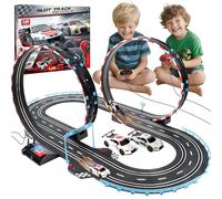 Charmofun Circuit Voiture Electrique pour Enfants, 2 Slot Cars Racing Échelle 1:43 Circuit de Course Electrique avec Voitures et Accessoires 6 7 8 9 12 Jahren