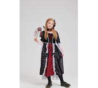 Charmofun Déguisement Vampire Fille, Halloween Costume de Vampire Fille avec Squelette Hands Hair Clip et Baguettes De Sorcière, Costume Dracula pour Carnaval Cosplay Fête à Thèm (12-14 Ans)