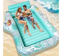 Charmofun Double Piscine de Bronzage Gonflable, Matelas Gonflable Bronzage Tanning Pool avec Bac à Glaçons & Porte-Gobelets, Matelas Eau Bronzage pour Adultes Jardin Plage Fête Aquatique d'été (Vert)