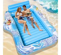 Charmofun Double Piscine de Bronzage Gonflable, Matelas Gonflable Bronzage Tanning Pool avec Bac à Glaçons & Porte-Gobelets, Matelas Eau Bronzage pour Adultes Jardin Plage Fête Aquatique d'été (Bleu)