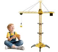 Charmofun Grue à Tour Télécommandée, 128 cm Grue de Chantier à télécommande, 2,4 GHz à 6 Canaux Tour Radio Contrôle, Gru Elévatrice Enfants avec Télécommande