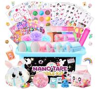 Charmofun Nano Tape Bubble Kit, Nano Tape Bubbles Kits de Loisir Creatif Enfant, Ensemble De Ruban À Bulles Nano avec Poudre Scintillante, Autocollants, Jouet Enfant Cadeau Anniversaire Noël