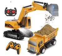 Charmofun Pelleteuse Télécommandée pour Enfants, 2.4Ghz RC Pelle avec RC Véhicule, Tractopelle Telecommandé avec Lumières et Musique pour Garçons et Filles âgés de 3+ Ans, Jouet Construction Cadeau d'