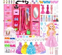 Charmofun Vetements et Armoire pour Poupee 11.5 Pouces, Poupée Dressing, Ensembles de Accessoires Poupon Comprenant Robes, Jupe Courte, Top, Pantalon, Bikini, Cadeaux pour Filles de 6 Ans et Plus