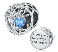 Charms Arbre de vie, Perles Arbre Généalogique Femme en Argent Sterling 925, Breloque Bead Bleu saphir clair Compatible pour Pandora Européen Bracelets, Cadeaux significatifs pour Femme