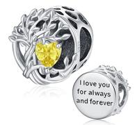Charms Arbre de vie, Perles Arbre Généalogique Femme en Argent Sterling 925, Breloque Bead Jaune Compatible pour Pandora Européen Bracelets, Cadeaux significatifs pour Femme