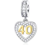 Charms de 40th anniversaire pour à mon premier bracelet de fête des mères pandora, numéro 40 pendentif en or 18 carats, collier coeur de 40 ans birthday en argent sterling perles, pour dames/amis