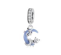 Charms en forme de chat en argent sterling 925 pour bracelet Pandore, charme lumineux chat et lune qui brille dans le noir, bijou de Noël et Thanksgiving pour femme, lumineux, lumineux