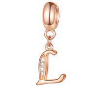 Charms lettre L en or rose, perles alphabet initiale L, pendentif pierre de naissance letter en argent sterling 925 s'adapte à chaîne serpent à fermoir coeur pandora, cadeaux pour Amant/Fête des Mères