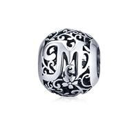 Charms Lettre M Initiale en Argent Sterling 925 pour Bracelets Pandora, Perles Alphabet, Cadeaux de Bijoux de Fête de Femmes