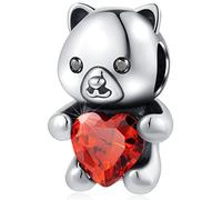 Charms ours en peluche embrasse mon coeur fit bracelet pandora saint valentin, perles de bear je t'aime en argent sterling 925 avec grenat cz, cadeau pour fille/couple/amoureux des animaux