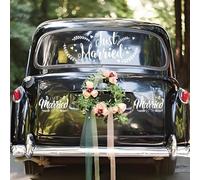 CharmVolax 3PCS Just Married Autocollants de Voiture en Vinyle, Élégantes Just Married Signe d'Amour Autocollants Muraux de Fenêtre de Miroir de carrosserie pour la Fête de Mariage de Lune de Miel