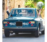 CharmVolax 3PCS Just Married Autocollants de Voiture en Vinyle, Élégants Bague d'Amour Just Married Signe Autocollants Muraux de Fenêtre de Miroir de carrosserie pour Fête de Mariage de Lune de Miel