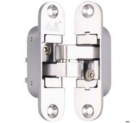 Charnière invisible 3D aluminium - Inox satiné - Pour portes jusqu'à 60 kg - Dimensions 58x95mm - Angle d'ouverture 180°