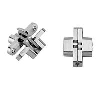 Charnière invisible à encastrer - Pour panneau d'épaisseur maxi : 25 mm - Pour panneau d'épaisseur mini : 18 mm - Largeur : 13 mm - Longueur : 44 mm - Matériau : Zamac - Décor : Zingué - POTTKER