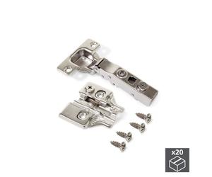 Charnière invisible amortie - 100° - coudure 0 + embase - par 20 EMUCA