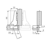 Charnière invisible pour portes jumelées clip top 107° demi coudée à visser - - CHA75T165