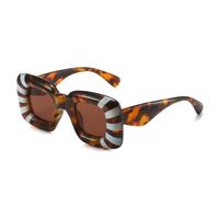 Charnière métallique rétro couleur bonbon épais lunettes de soleil carrées pour femmes mode hommes nuances UV400, Thé blanc léopard, Taille unique