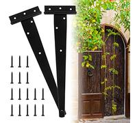 Charniere Porte Lourde 2 Pcs, Charnières en T 12 Pouces, Charnière de Porte de Garage Robustes, Charnière en T Noires avec Vis, Charniere Plate Inox Pour Portails d'Usine, Entrepôt, Jardin