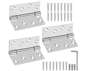 Charniere Porte Placard Charnière Porte Invisible Lourde Charniere Inox 3 Pcs Charnières Gond de Portes Paumelle Plate Meuble Cuisine Paumelles pour Portail avec Visser et Boite de Rangement (4 Pouce)